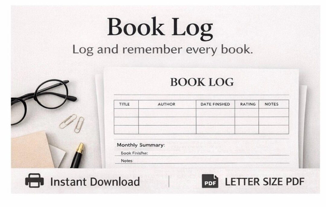 Book Log Printable PDF | Reading Journal | Instant Download - Etsy