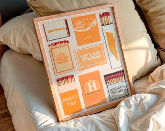 Impresión de caja de cerillas de la Universidad de Tennessee: Arte retro para pared de dormitorio (vertical digital)