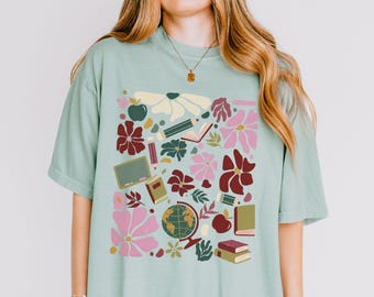 Boho bloemen leraar shirt, Groovy Flower leraar T-shirt, leuk school shirt, cadeau voor leraren, eerste schooldag comfort kleuren T-shirt