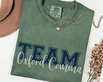 Team Oxford kommashirt, T-shirt leraar Engels, comfortkleuren schrijver T-shirt, cadeau voor grammatici