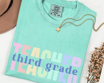 Shirt voor leraar derde leerjaar | Cadeau leraar waardering, T-shirt met comfortkleuren, leraar basisschool, teamshirt 3e leerjaar, terug naar school
