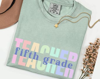 Shirt voor leraar vijfde leerjaar | Cadeau leraar waardering, T-shirt met comfortkleuren, leraar basisschool, shirt 5e leerjaar, terug naar school