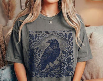 Moreel grijs heldshirt, Shadow Singer Raven T-shirt, Dark Academia Bookish Quote Shirt, Comfort Colors 1717 Vintage Crow T-shirt