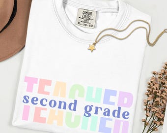 Shirt voor leraar tweede leerjaar | Cadeau leraar waardering, T-shirt met comfortkleuren, leraar basisschool, shirt van team 2e leerjaar, terug naar school