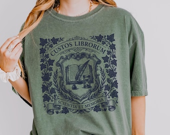Scribe-shirt, linosnede schoolse geleerde T-shirt, Dark Academia Fantasy Reader cadeau, comfortkleuren 1717 vintage bibliothecaris-shirt
