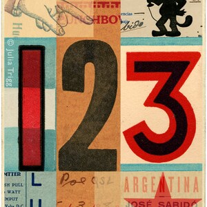 May include: Vintage collage artwork with the numbers 1, 2, and 3 in bold fonts. The design incorporates a Felix the Cat illustration, text fragments, and a red star. The artwork uses a variety of colours and textures.