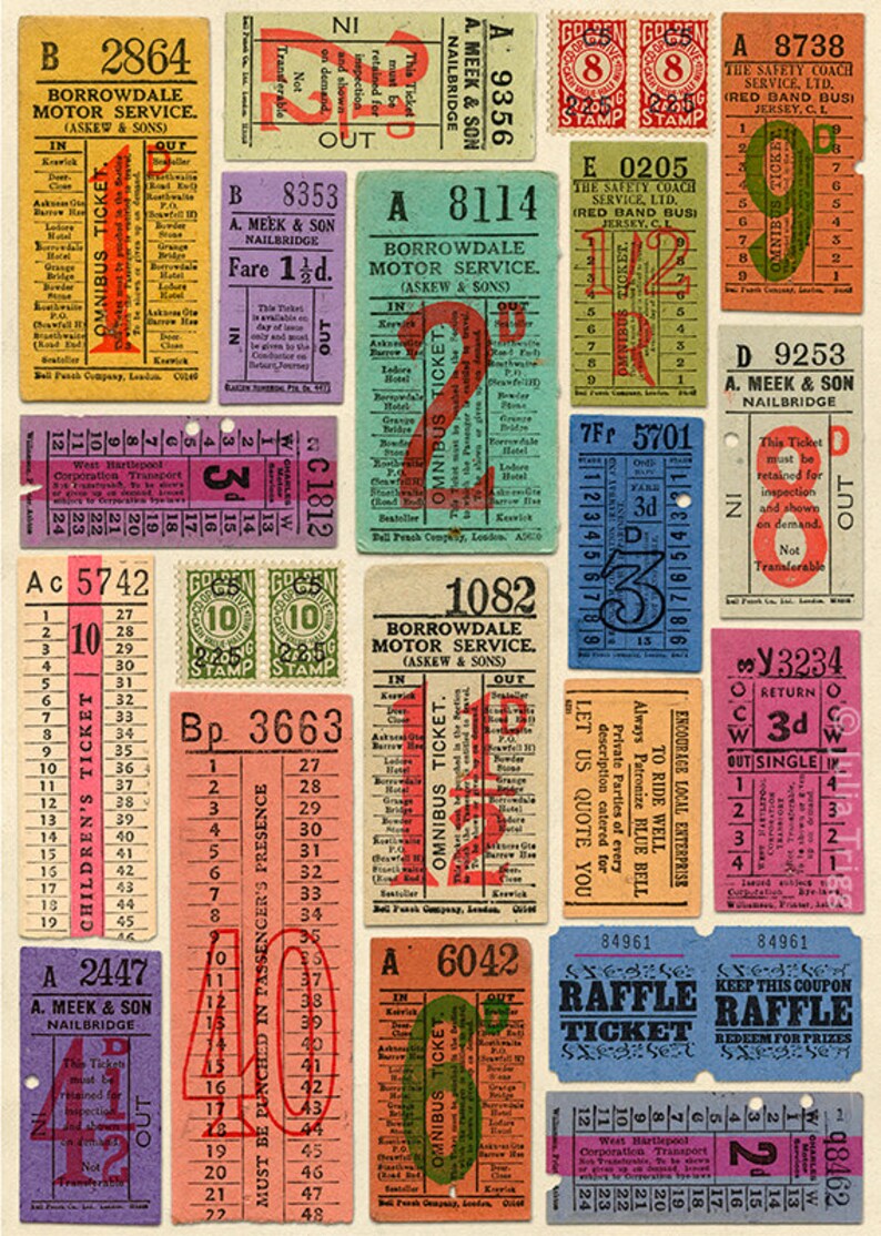 vintage ticket collection large fine art giclee bus ticket etsy