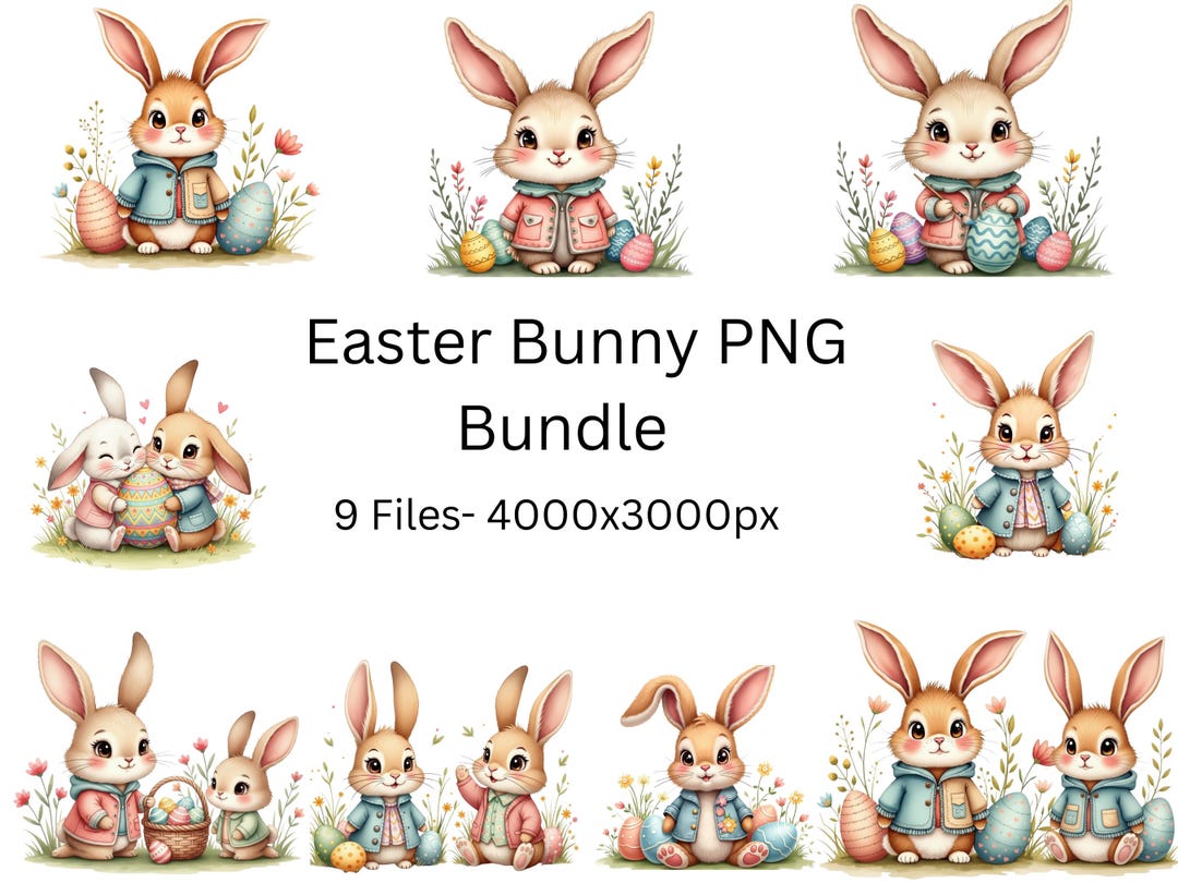 Easter Bunny PNG Bundle, Cute Spring Bunny Clipart, Easter Clipart ...