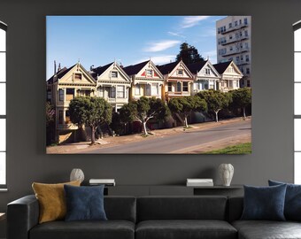 San Francisco Painted Ladies Canvas Wall Art – Vibrant Colorful Victorian Houses Print