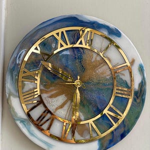 Handcrafted Epoxy Resin Wall Clock – Modern Roman Numeral Design, Minimalist Art Decor