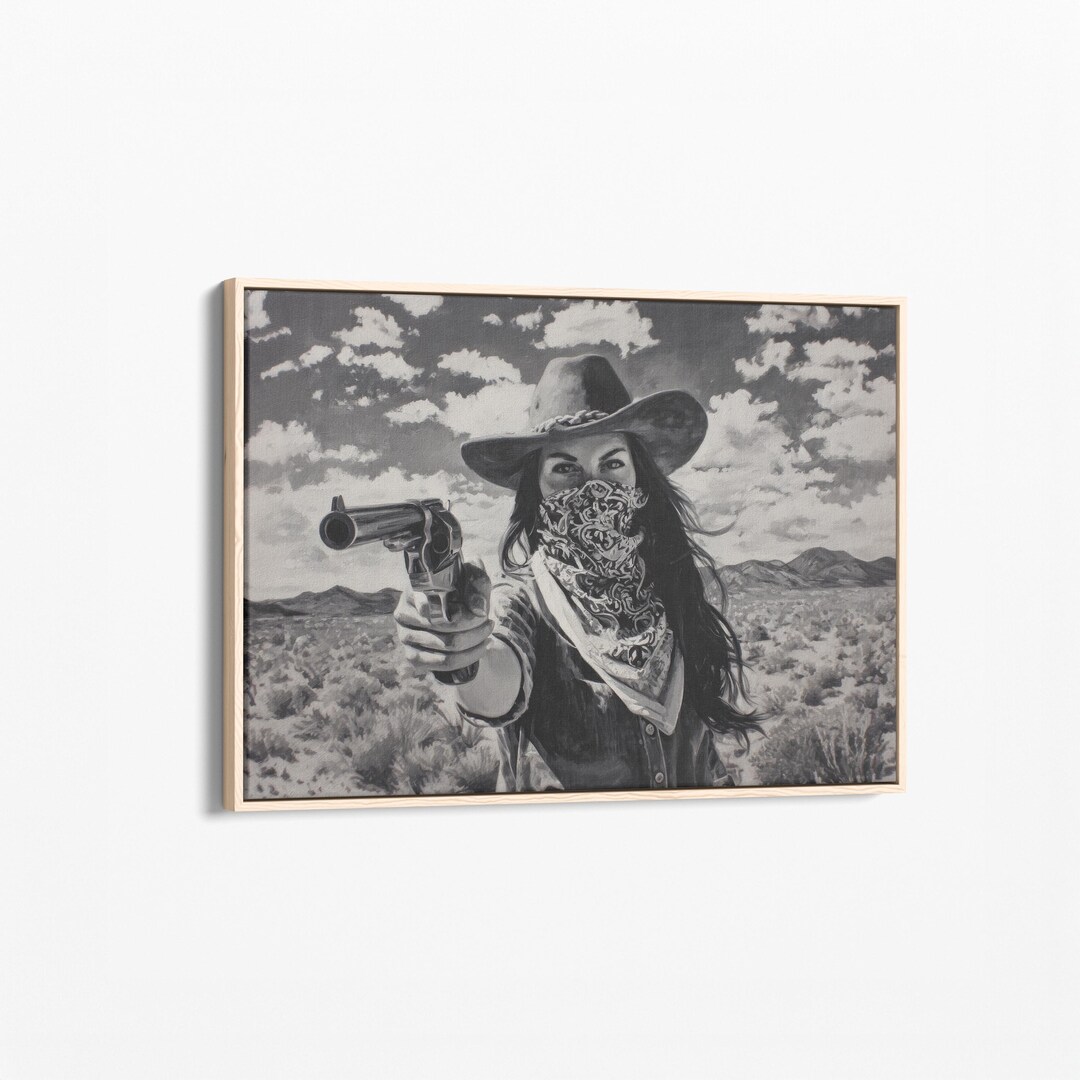 Black and White Western Cowgirl Six Shooter Painting Canvas Print ...