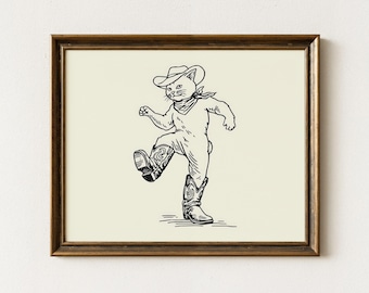 Whimsical Cowboy Cat Sketch Print | Western Wall Art | Western Cat Decor for Living Room | Bedroom or Nursery | WCC4