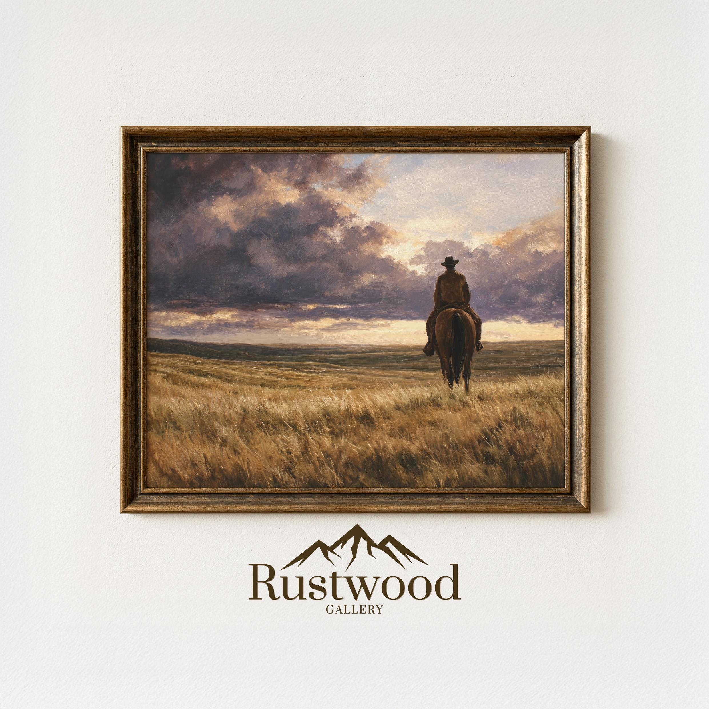Cowboy Landscape Oil Painting Print | Western Horse Wall Art | Country ...
