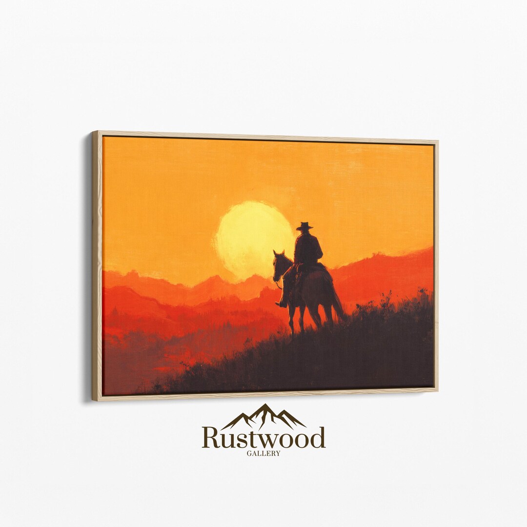 Western Cowboy Sunset Canvas | Scenic Desert Landscape Wild West Wall ...