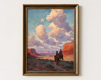 ヴィンテージ西部劇のカウボーイの絵画 | アンティークの馬乗り