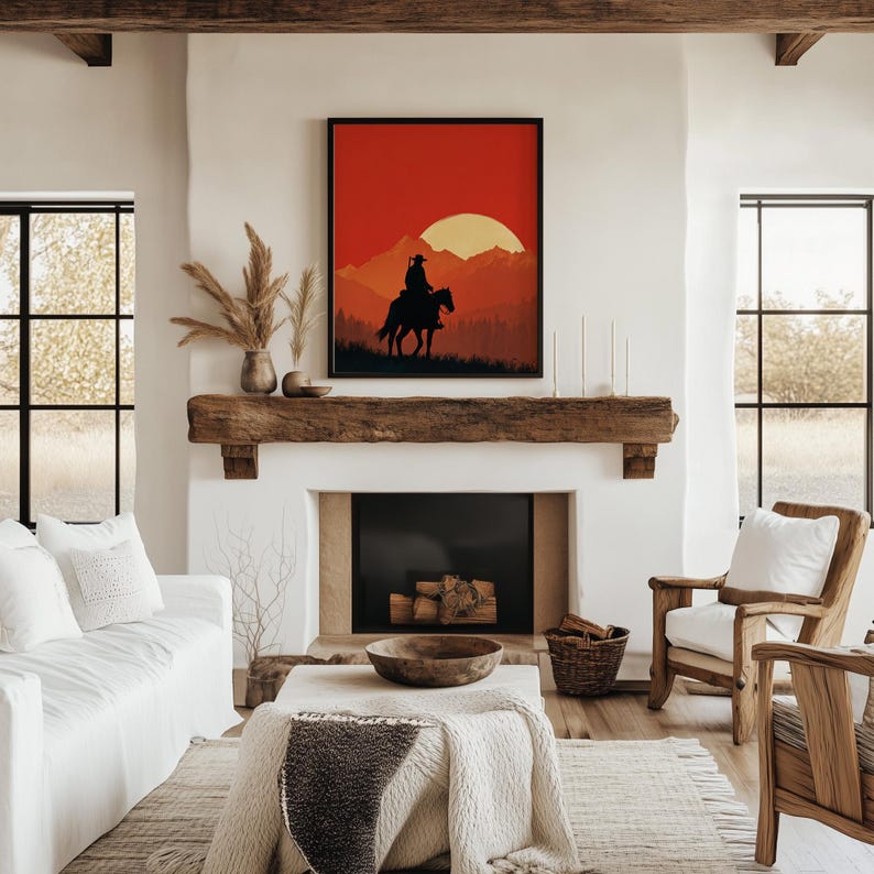Western Cowboy Sunset Print | Scenic Desert Landscape Wild West Wall ...