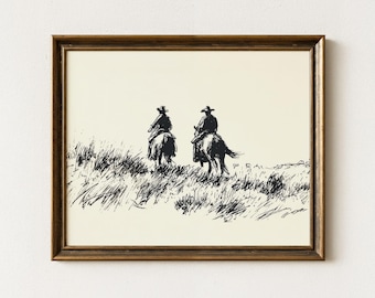 Vintage Cowboy Sketch Print | Country Western Print | Cowboy Art | Vintage Western Art | Rustic Wall Decor | Western Minimalist Print | WMP3