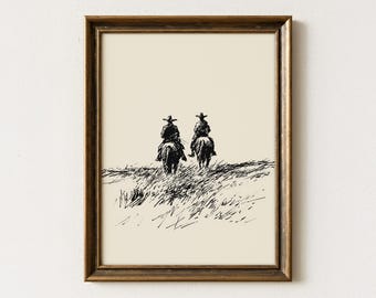 Vintage Cowboy Sketch Print | Country Western Print | Cowboy Art | Vintage Western Art | Rustic Wall Decor | Western Minimalist Print | WMP2