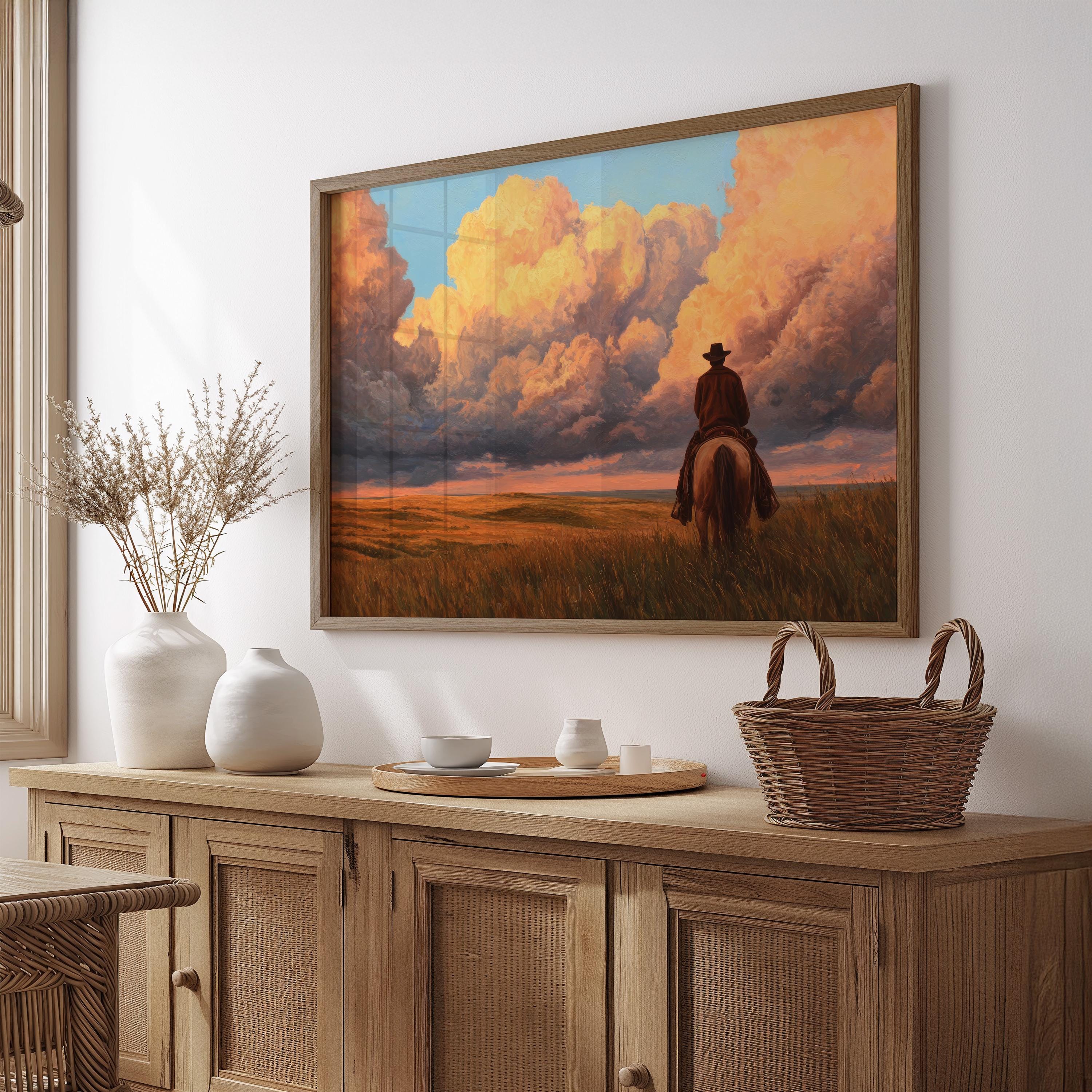 Cowboy Landscape Oil Painting Print | Western Horse Wall Art | Country ...