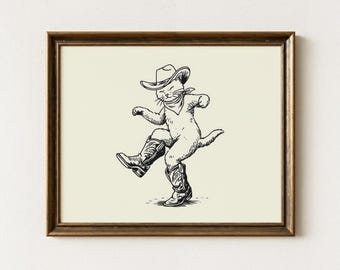 Whimsical Cowboy Cat Sketch Print | Western Wall Art | Western Cat Decor for Living Room | Bedroom or Nursery | WCC3