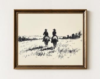 Vintage Cowboy Sketch Print | Country Western Print | Cowboy Art | Vintage Western Art | Rustic Wall Decor | Western Minimalist Print | WMP4