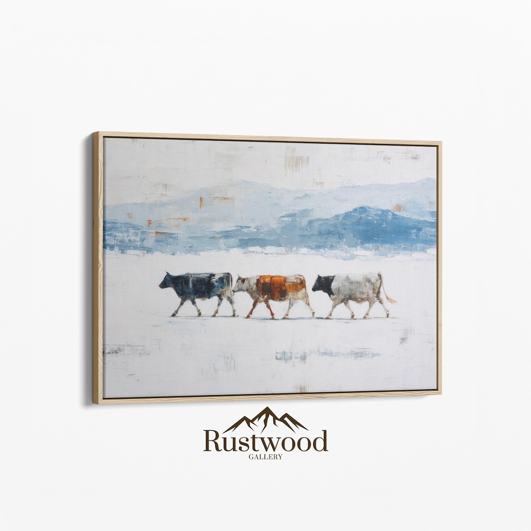 Minimalist Abstract Cattle Herd Canvas | Modern Cow Rustic Earth Tone ...