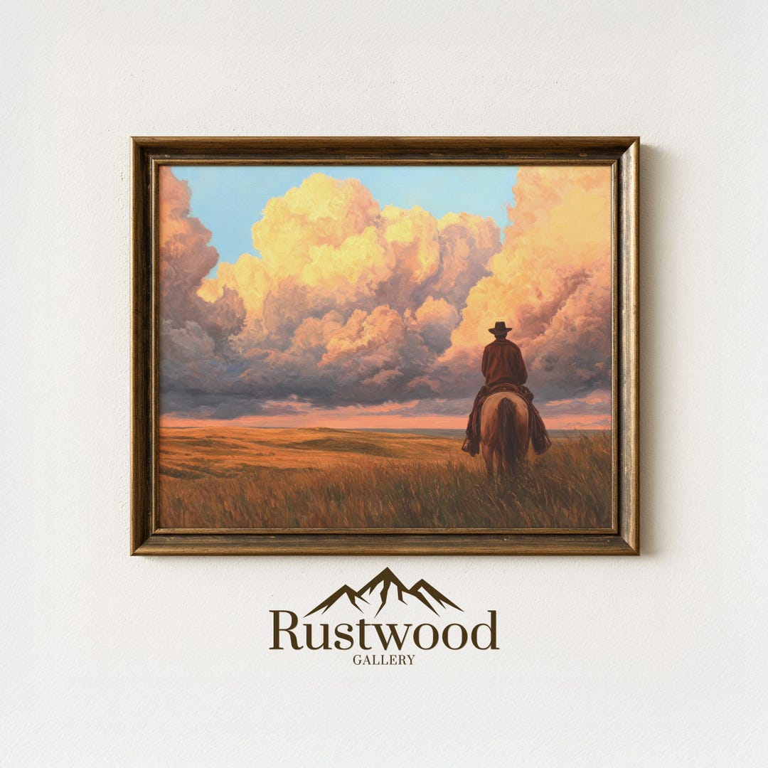 Cowboy Landscape Oil Painting Print | Western Horse Wall Art | Country ...