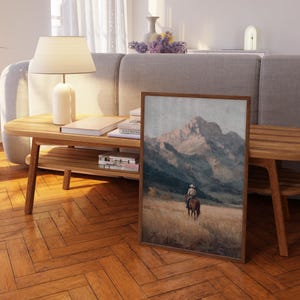 Vintage Cowboy Painting Print | Western Mountain Landscape Wall Art | VCP2 image 2