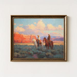 Vintage Western Cowboys Reitpferd Zusammen Gemälde Druck | 19tes Jahrhundert Gebirgskunst | Western Kunstdruck | VWC3