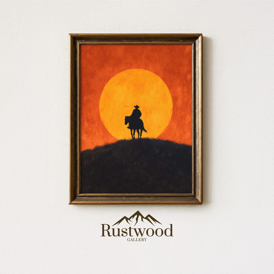 Cowboy Sunset Print | Western Horse Rider Wall Art | Wild West Decor ...