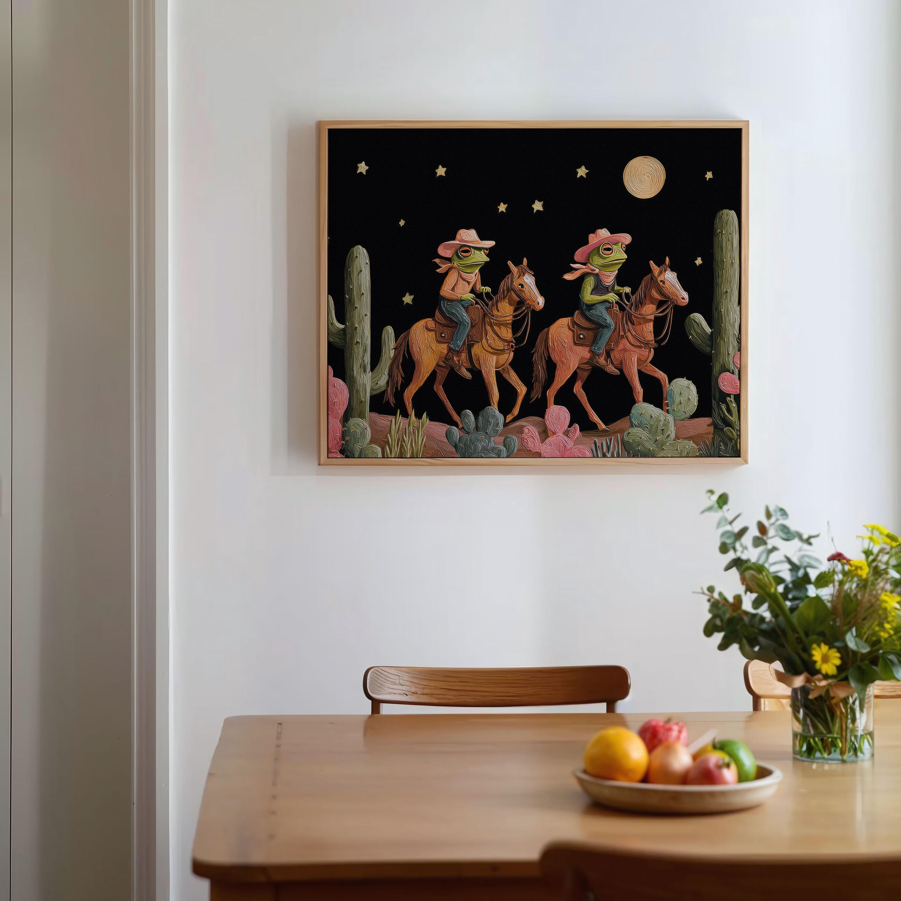 Cowboy Frog Riding Horse Canvas Print | Framed Option Wall Print ...