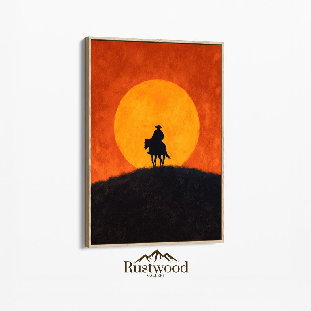 Cowboy Sunset Canvas Print | Western Horse Rider Wild West Silhouette ...