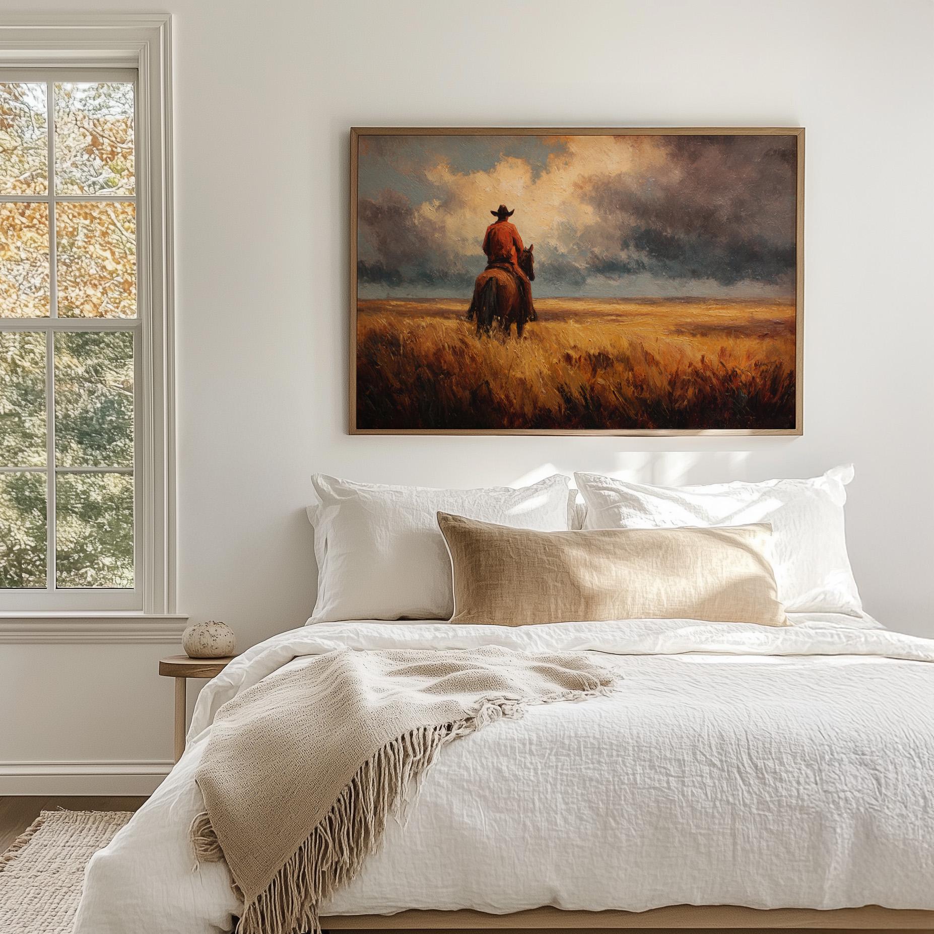 Cowboy Landscape Oil Painting Print | Western Horse Wall Art | Country ...