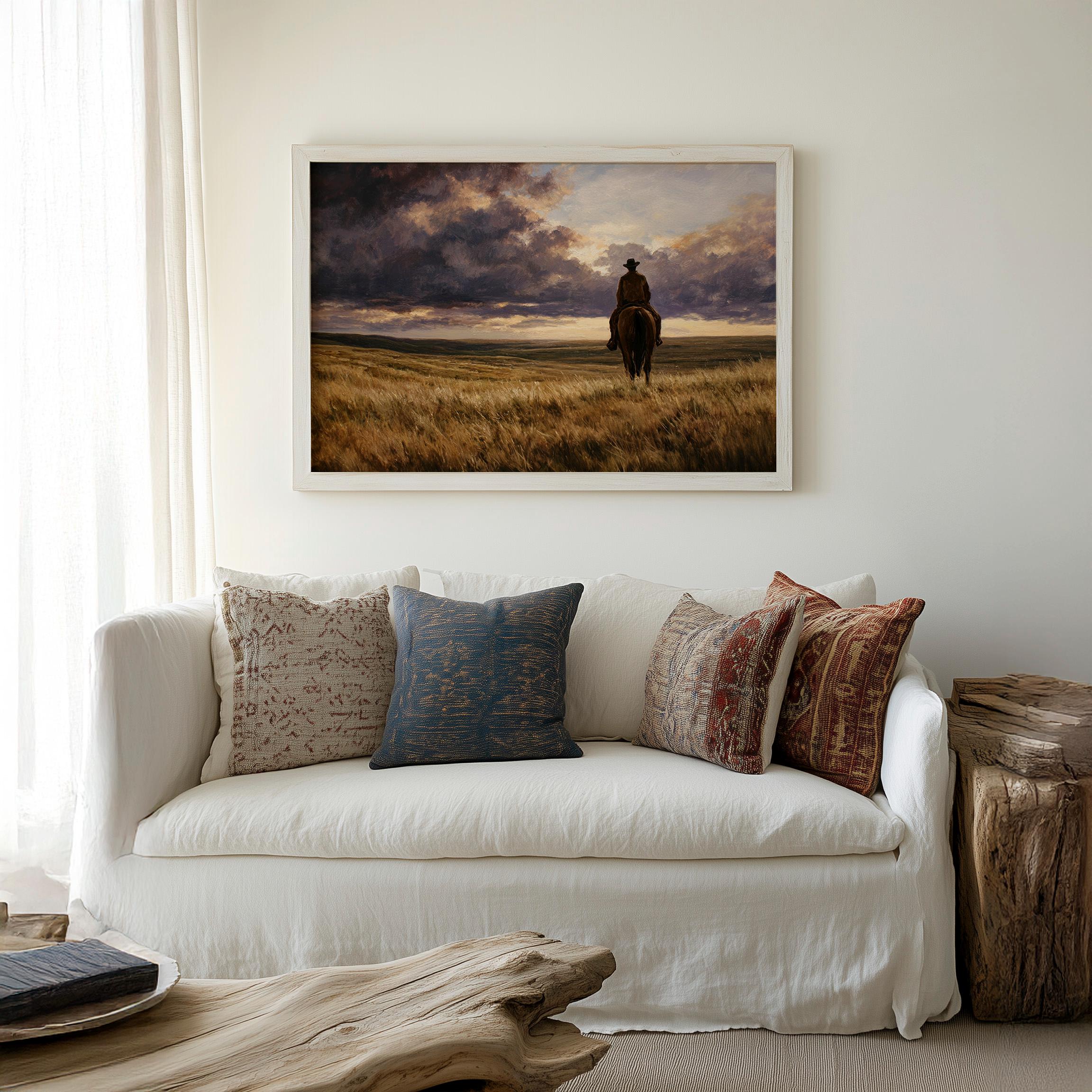 Cowboy Landscape Oil Painting Print | Western Horse Wall Art | Country ...