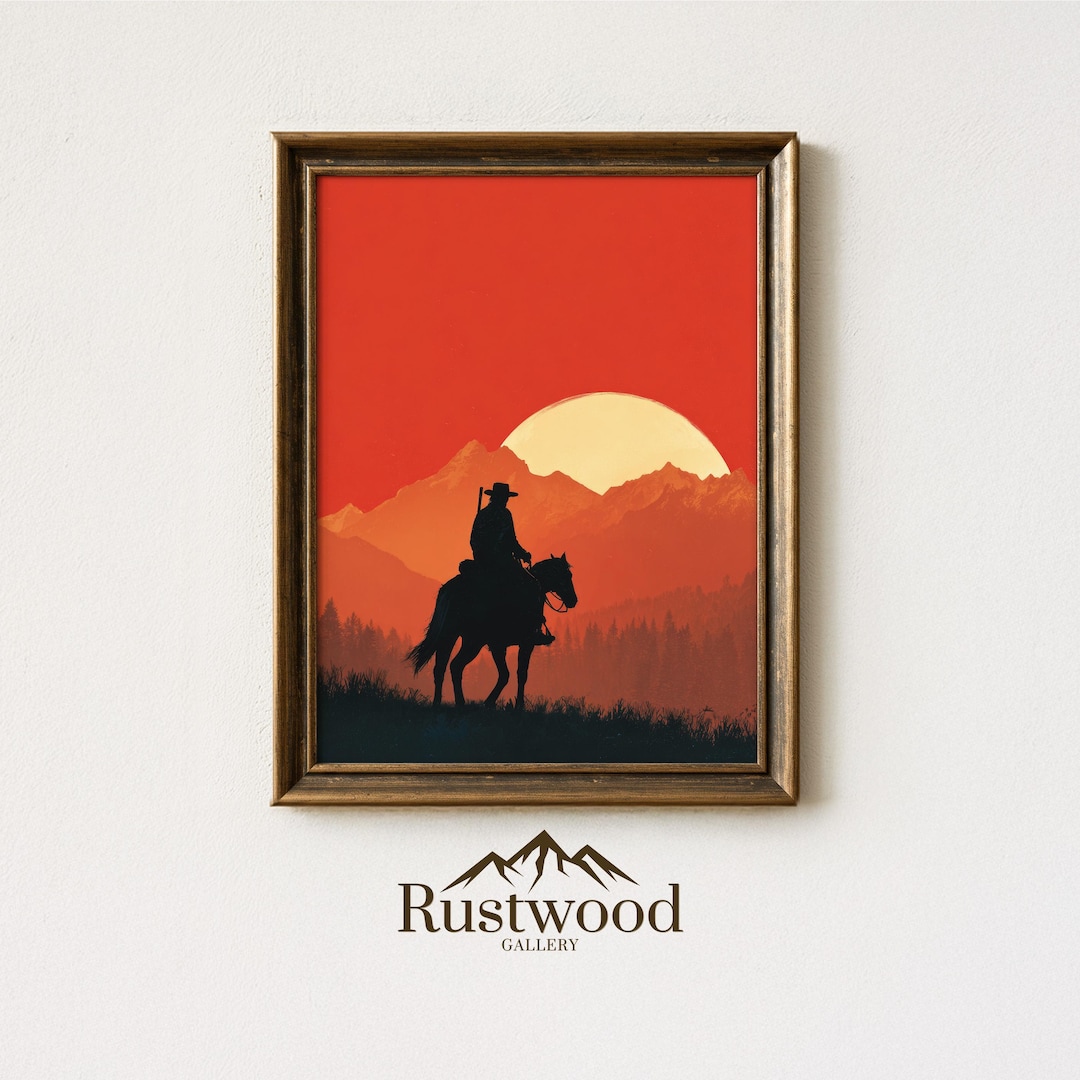 Western Cowboy Sunset Print | Scenic Desert Landscape Wild West Wall ...