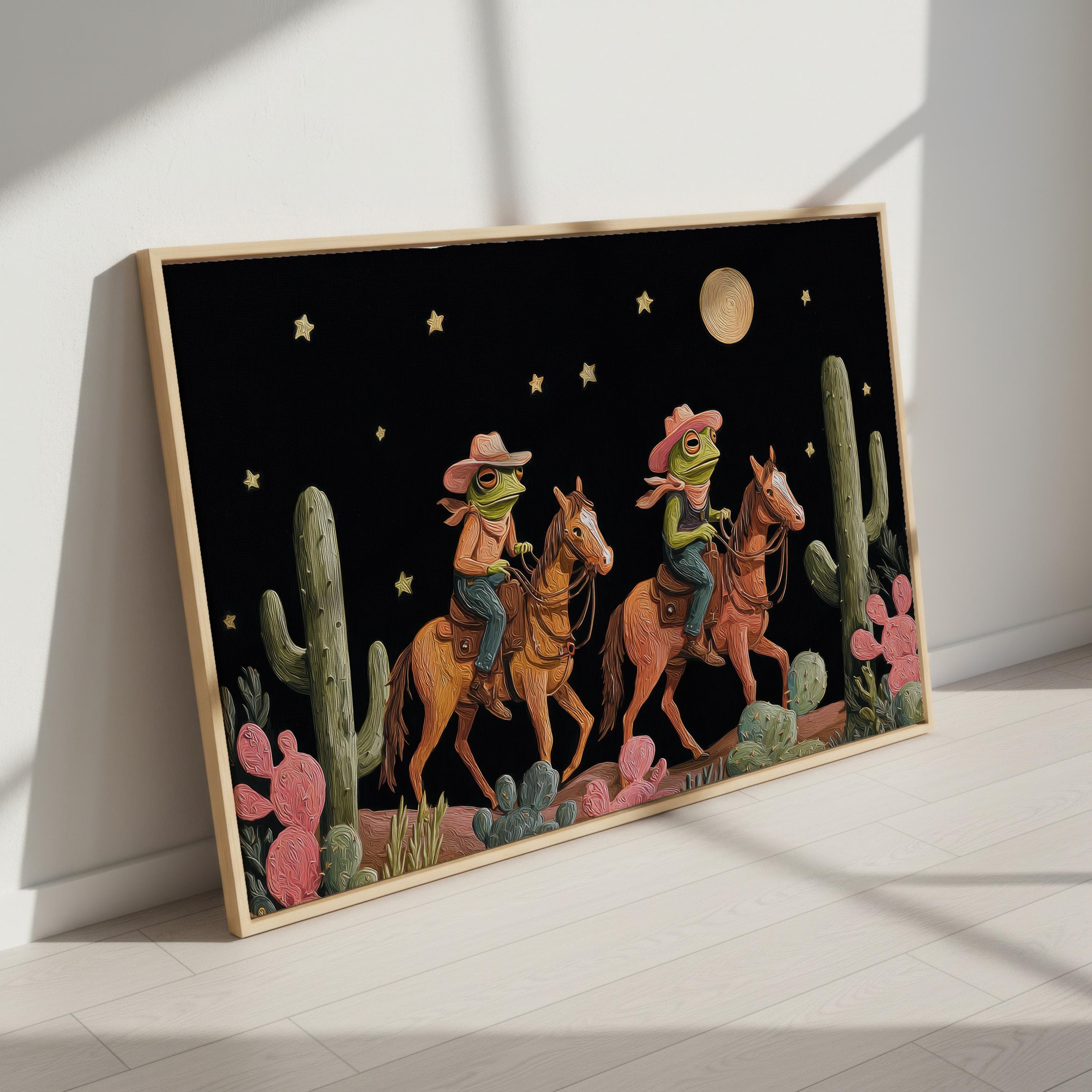 Cowboy Frog Riding Horse Canvas Print | Framed Option Wall Print ...