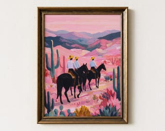 Stampa di un dipinto di cowboy del sud-ovest / Dipinto astratto colorato di un cavallo western / Stampa di un cowboy del deserto in colori pastello / Arte murale eclettica / SCP1