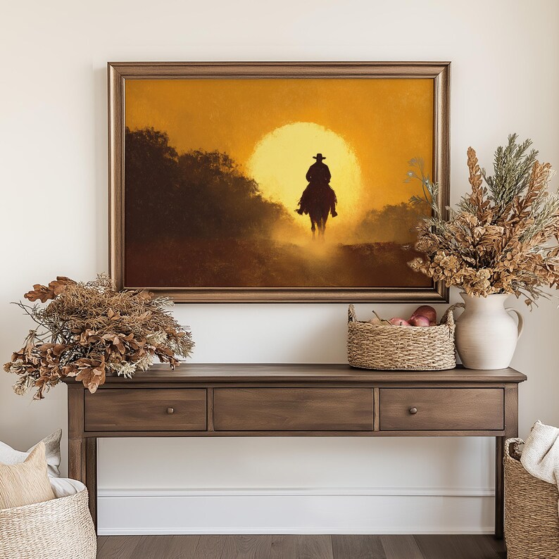 Cowboy Sunset Print | Western Horse Rider Wall Art | Wild West Decor ...