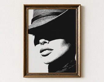 Halftone Cowgirl Black and White Photography Art Print | Minimalist Cowboy Aesthetic Art | Edgy Vintage Retro Print | Western Decor | HCB2