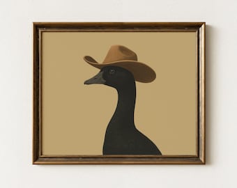 Impressão de pintura engraçada de ganso cowboy | Arte de berçário ocidental | Arte fofa de ganso | FCG4