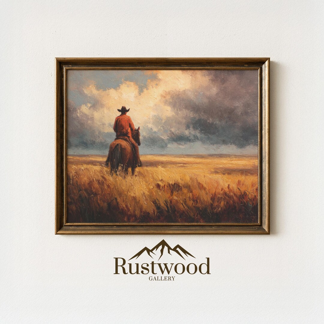 Cowboy Landscape Oil Painting Print | Western Horse Wall Art | Country ...