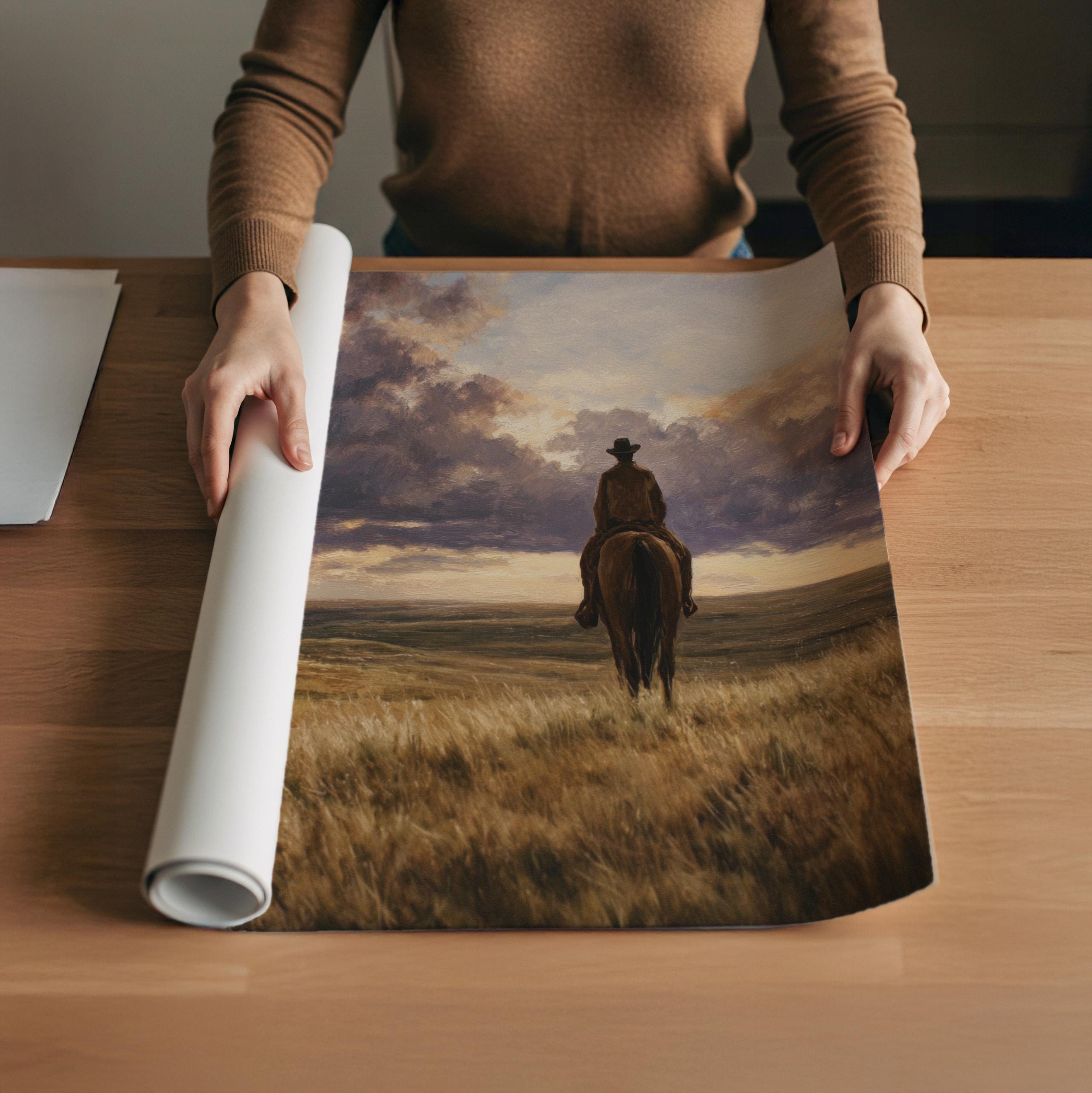 Cowboy Landscape Oil Painting Print | Western Horse Wall Art | Country ...