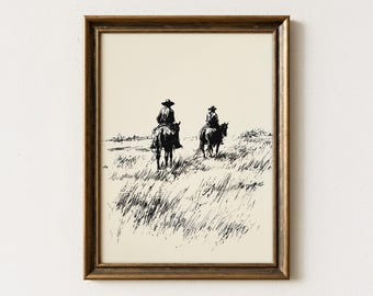 Vintage Cowboy Sketch Print | Country Western Print | Cowboy Art | Vintage Western Art | Rustic Wall Decor | Western Minimalist Print | WMP1