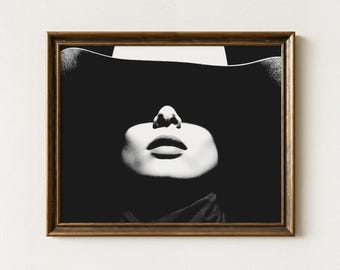Halftone Cowgirl Black and White Photography Art Print | Minimalist Cowboy Aesthetic Art | Edgy Vintage Retro Print | Western Decor | HCB3