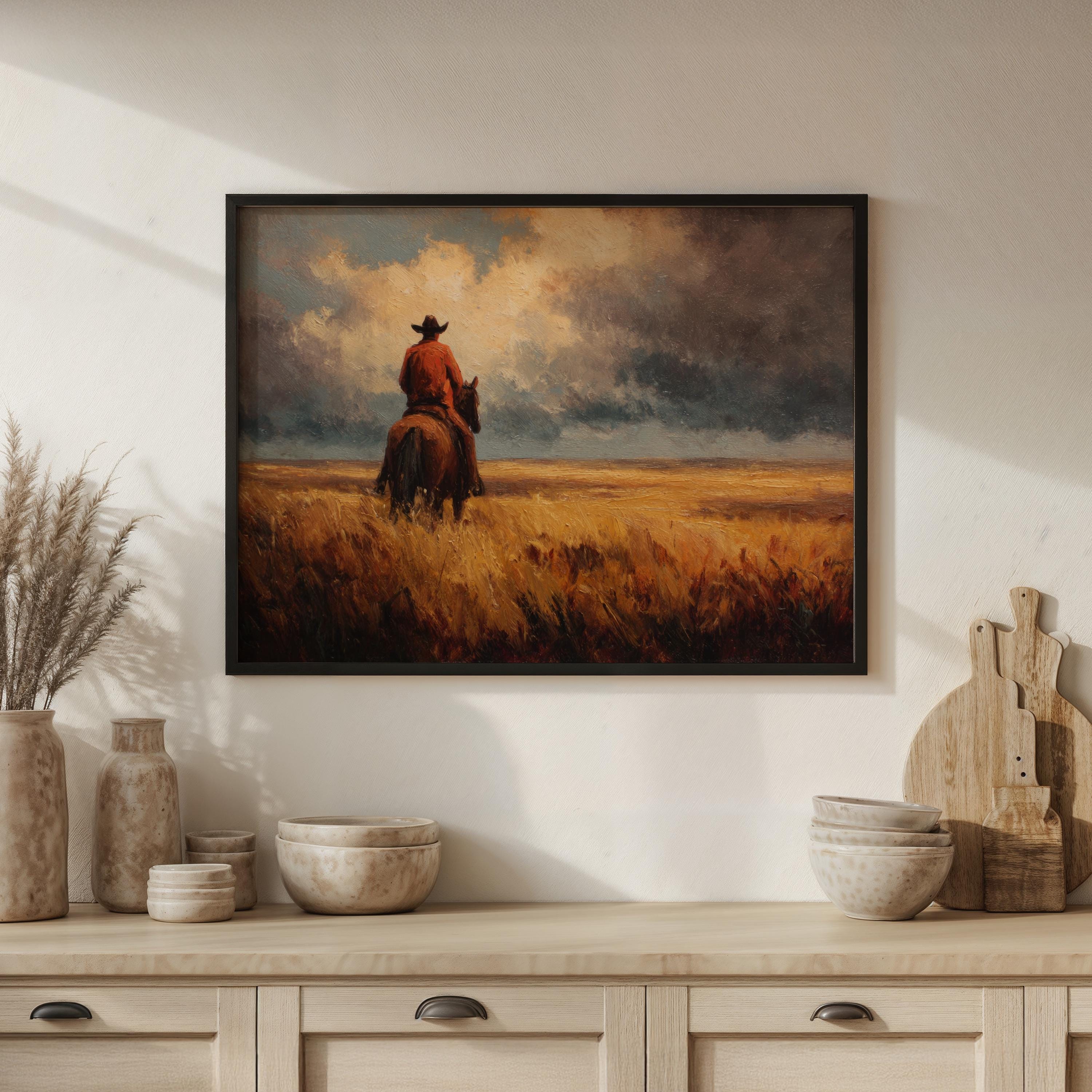 Cowboy Landscape Oil Painting Print | Western Horse Wall Art | Country ...