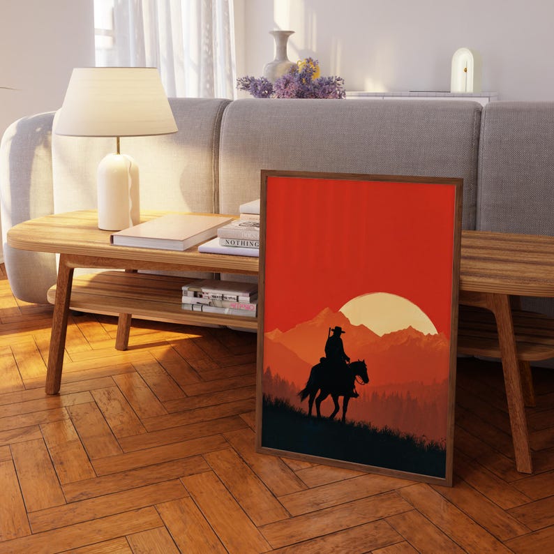 Western Cowboy Sunset Print | Scenic Desert Landscape Wild West Wall ...