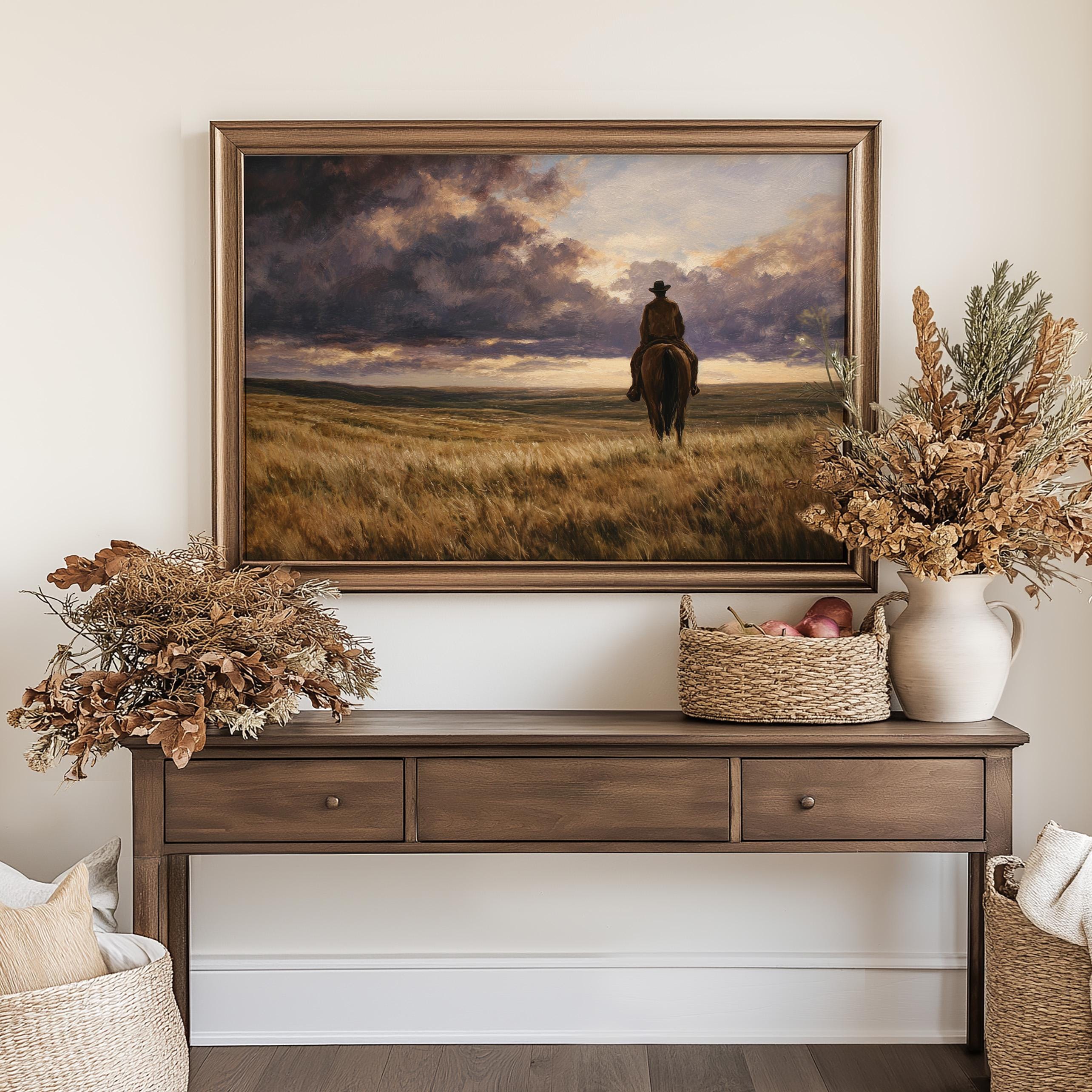 Cowboy Landscape Oil Painting Print | Western Horse Wall Art | Country ...