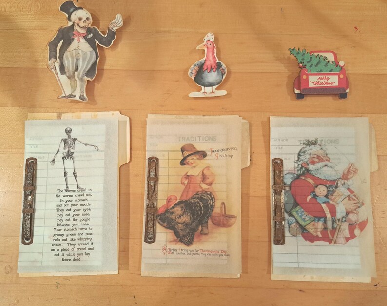 Vintage Junk Journal Inserts, Rusted Prong Fasteners, File Folder (Set of 3) image 2