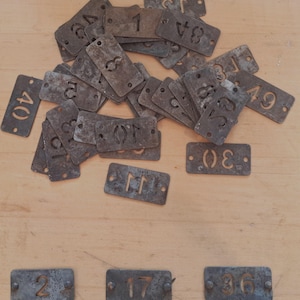 Rusted Metal Number Book Plates/Tags. Set of 3 with mini brads. Pick your own numbers