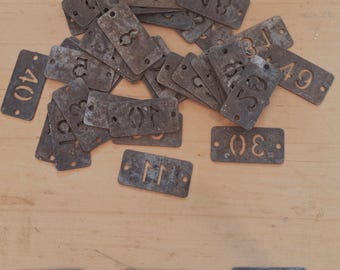 Rusted Metal Number Tags Set of 3: Numbers 1-100. Pick your numbers from list in discription